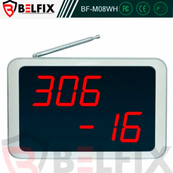 Табло отображения вызовов BELFIX M08WH для медицинского персонала (999-99, настенное/настольное) Табло отображения вызовов BELFIX M08WH для медицинского персонала (999-99, настенное/настольное)