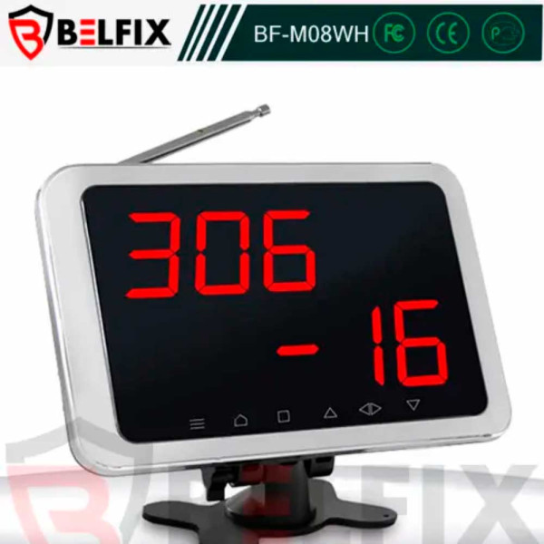 Табло відображення викликів BELFIX M08WH для медичного персоналу (999-99, настінне/настільне)