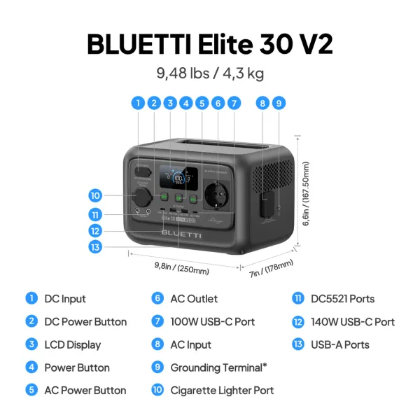 Зарядная станция BLUETTI Elite 30 V2 Portable Power Station 600W 288Wh Зарядная станция BLUETTI Elite 30 V2 Portable Power Station 600W 288Wh