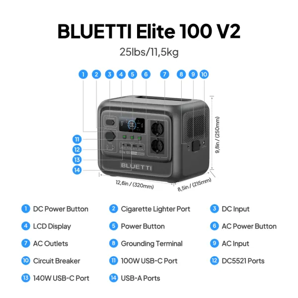 Зарядная станция BLUETTI Elite 100 V2 Portable Power Station | 1800W 1024Wh Зарядная станция BLUETTI Elite 100 V2 Portable Power Station | 1800W 1024Wh